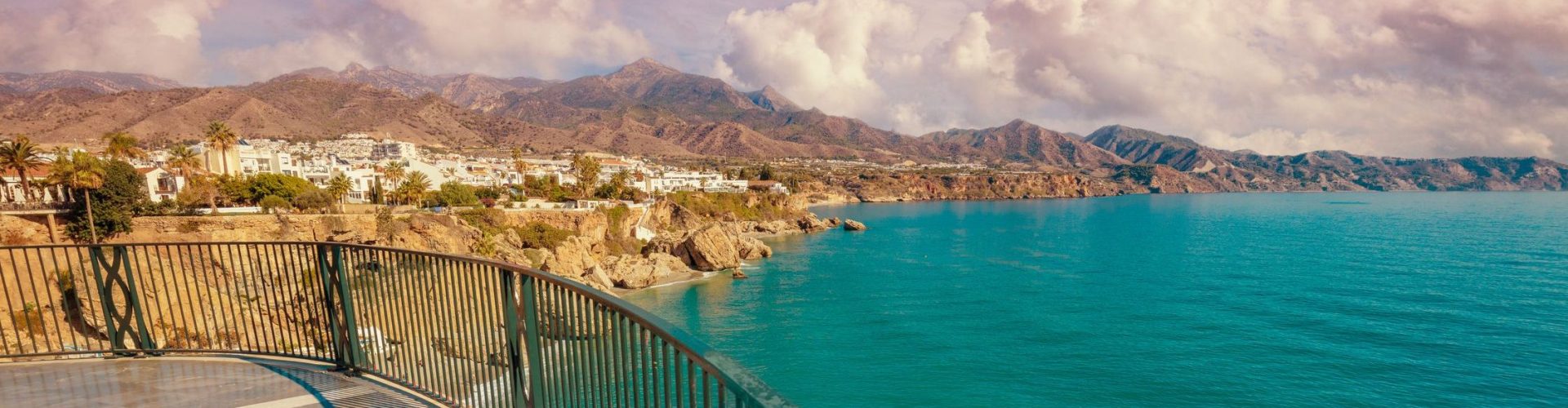 View of the Malaga coastline from the Balcony of Europe. Calahonda beach. Nerja, Malaga, Spain